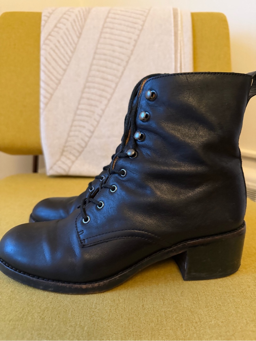 Madewell Black Leather Lace-Up Boots - Women's